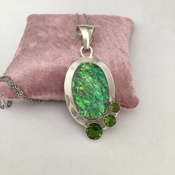 Ammolite peridot solid sterling silver pendant - Picture 4 of 10